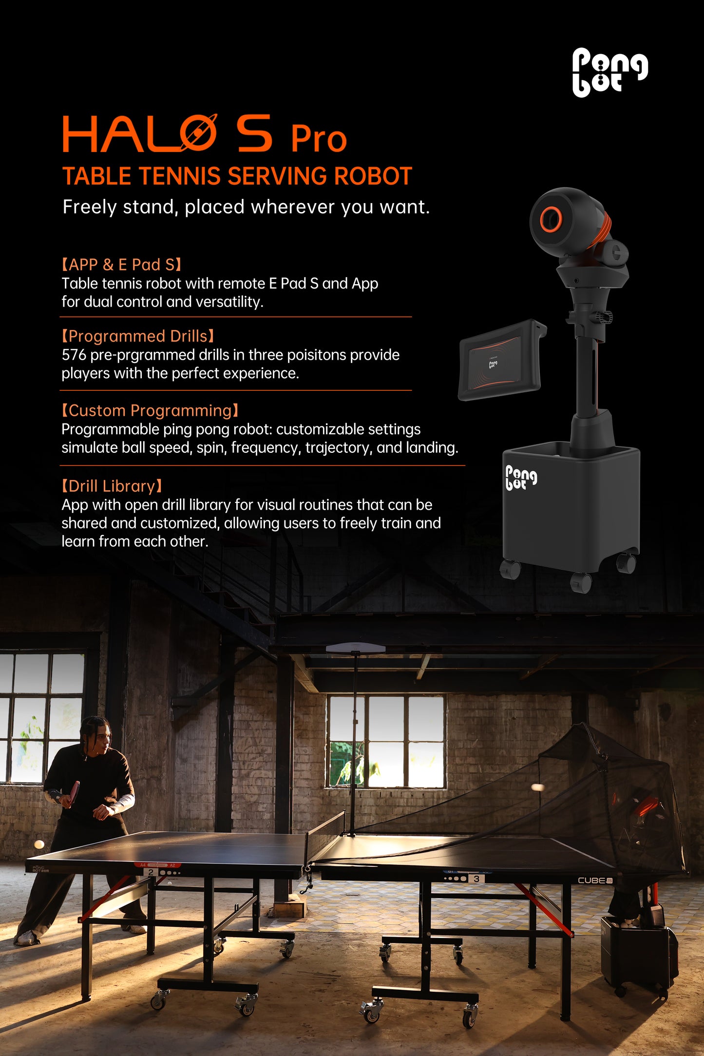 HALO S Pro Floor Standing Table Tennis Robot